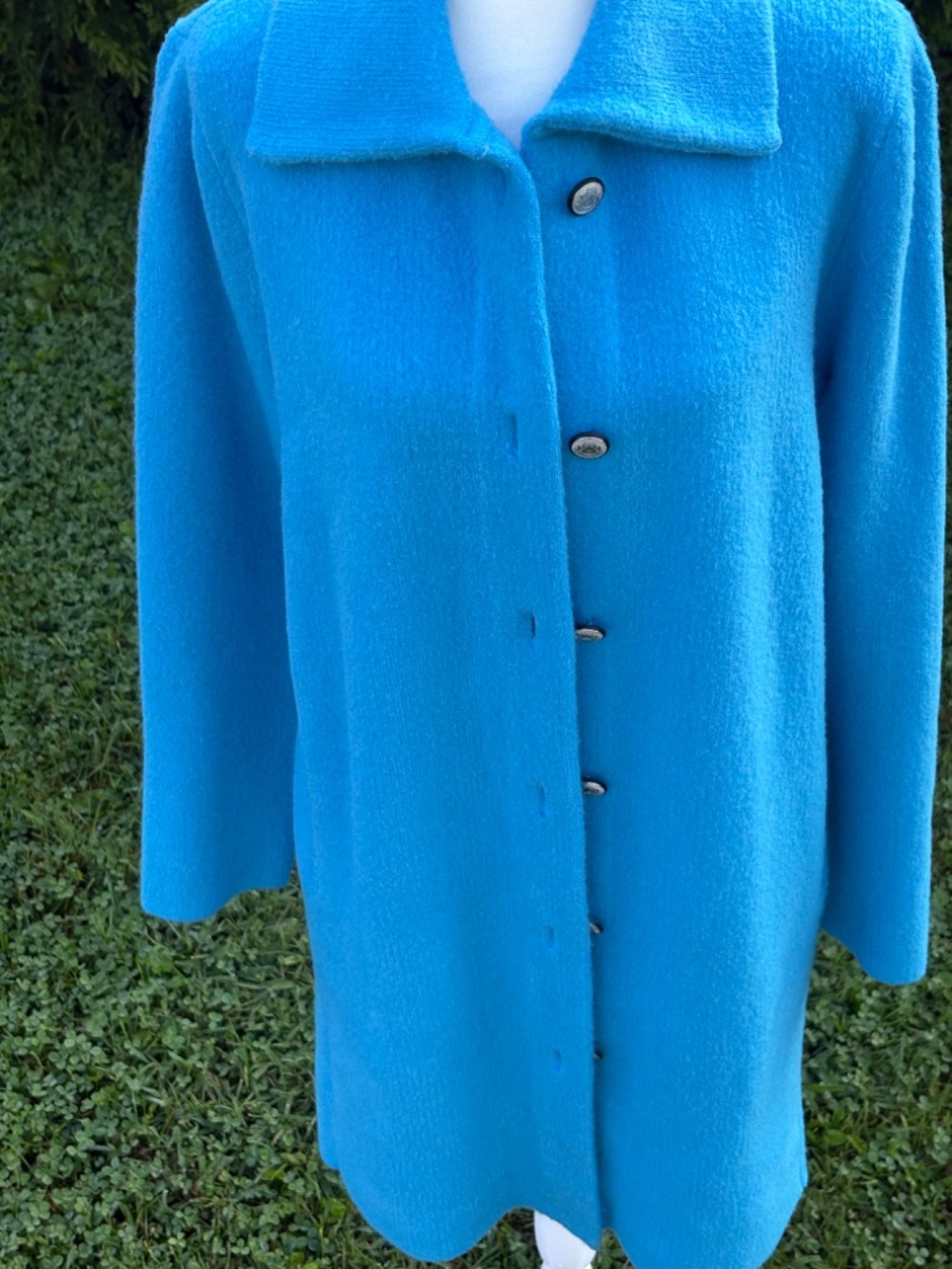 Talbots Vibrant Cyan Blue Button-Up Long Sweater Coat Jacket, Medium - Picture 4 of 11